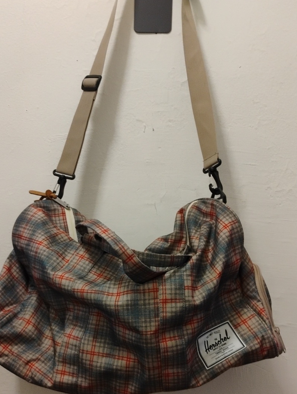 Herschel Supply Co. Plaid Travel Duffel Bag in Tan, Rust and Gray